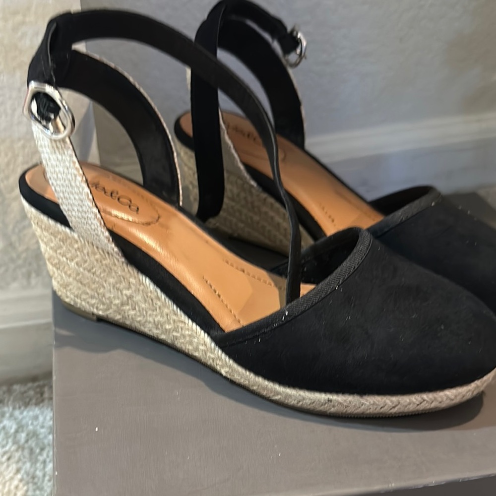 Black Espadrille Wedge Sandals